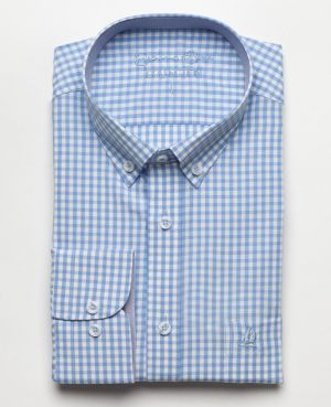 Sky Blue Gingham Shirt in Cotton-Polyester Blend - Comfort & Easy Iron