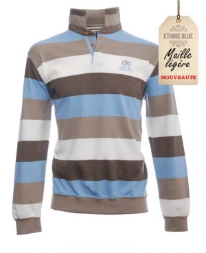 Long sleeve polo-shirt, BEIGE, SKY BLUE, ECRU stripes 3XL - 4XL