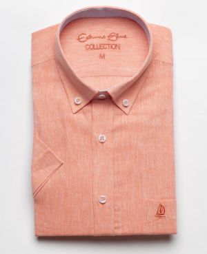 Orange short-sleeved shirt in Linen and Cotton Blend - Breathability and Easy Care