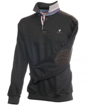 Long sleeve polo-shirt, ANTHRACITE with imitation leather elbows and collar
