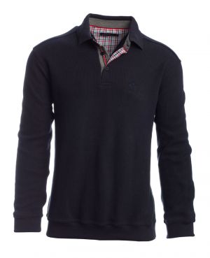 Long sleeve polo-shirt, fancy collar soft touch NAVY