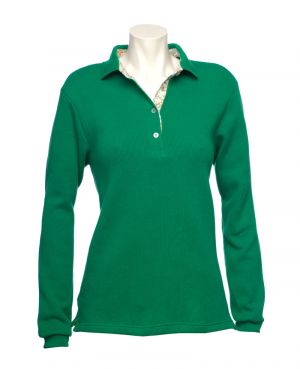 Long sleeve polo-shirt, soft touch emerald green