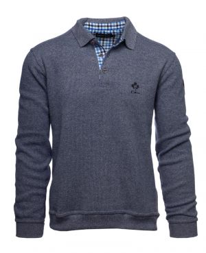 Long sleeve polo-shirt, soft touch BLUE MELANGED