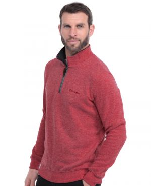 Zip neck sweater melanged RED  with WOOL
