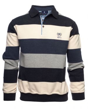 Long sleeve polo-shirt, DARK GREY / WHITE / GREY / DENIM BLUE stripes