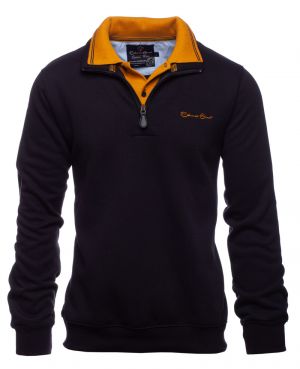 Sweat homme double col uni MARINE OCRE