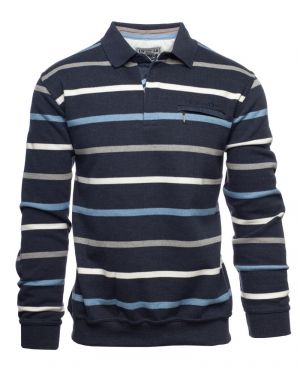 Blue striped polo shirt