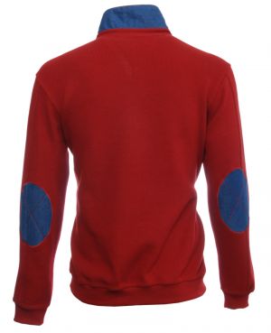 Long sleeve polo-shirt, soft touch RED denim elbows