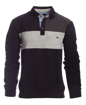 Long sleeve polo-shirt three colors, black, light grey, grey, pocket
