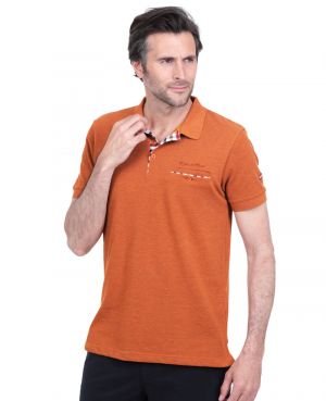 Short sleeve polo-shirt, ORANGE piqu with pocket