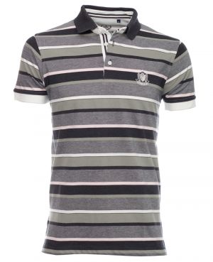 Short sleeve polo-shirt, ANTHRACITE / PINK / WHITE stripes