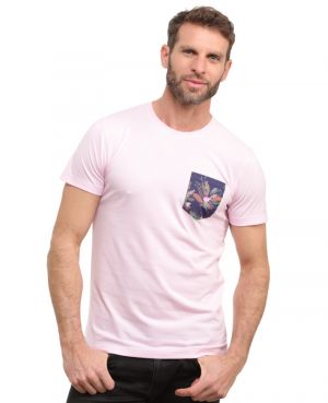 T-Shirt Rose avec Poche Imprim tropical