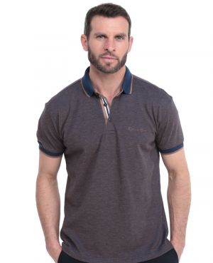 Short sleeve polo-shirt, BROWN melanged