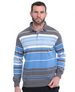 Blue grey sky striped light knit polo shirt