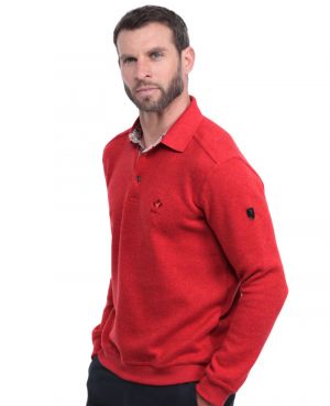 Long sleeve polo-shirt, soft touch , BLOOD ORANGE FLORAL button placket