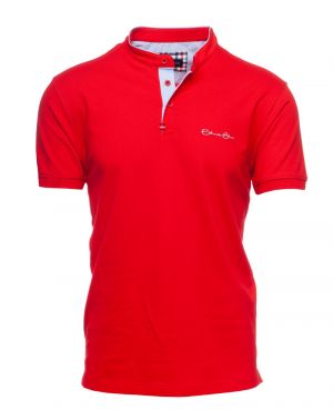 Short sleeve polo-shirt, RED piqu, mao collar