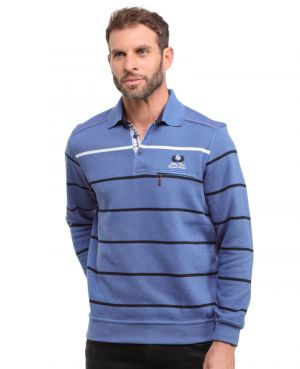 Blue Striped Knit Polo - Comfort and Elegant Style