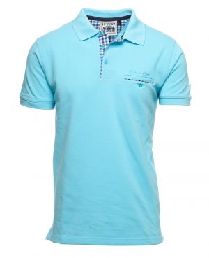 Short sleeve polo-shirt, TURQUOISE piqu with pocket