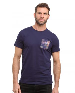 T-Shirt Marine avec Poche Imprim tropical