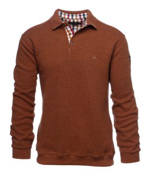 Long sleeve polo-shirt, soft touch TOBACCO