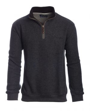 Zip neck sweater ANTHRACITE with WOOL