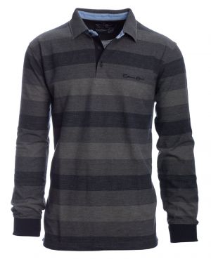 Long sleeve polo-shirt, pocket, GREY / DARK GREY stripes