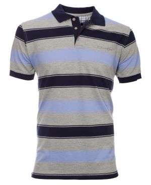 Short sleeve polo-shirt, GREY / NAVY / PARMA stripes