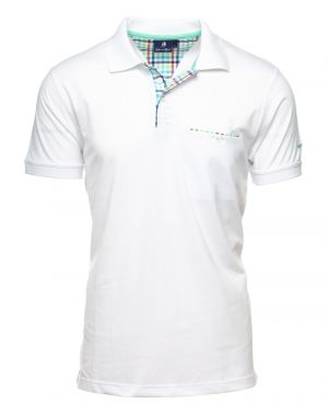 White Jersey Polo with Checkered Detail - Comfort and Superior Quality