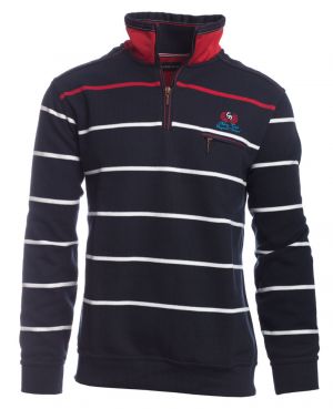 Zip neck sweater, NAVY / RED / WHITE stripes