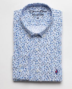 Long sleeve shirt, POCKET,floral print fabric