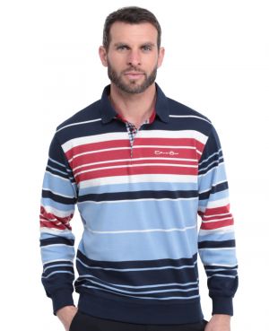 Red navy sky striped light knit polo shirt
