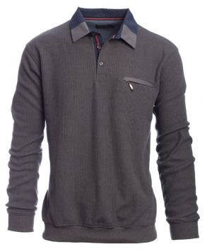 Polo manches longues maille fantaisie, fond GRIS
