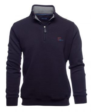 Navy Blue Ottoman Zip Collar Sweatshirt