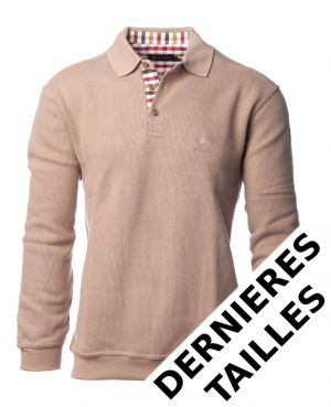 Long sleeve polo-shirt, soft touch CLAY