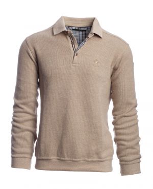 Long sleeve polo-shirt, fancy collar soft touch melanged beige