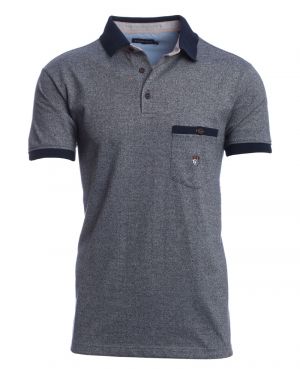Polo jersey manches courtes uni, MARINE chin