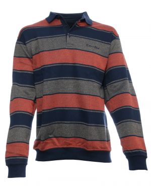 Long sleeve polo-shirt, NAVY / RUST / BEIGE stripes