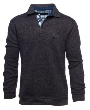 Long sleeve polo-shirt, soft touch ANTHRACITE denim elbows