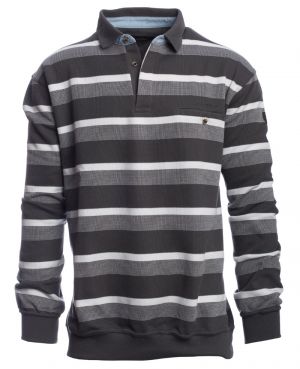 Long sleeve polo-shirt, GREY / WHITE stripes
