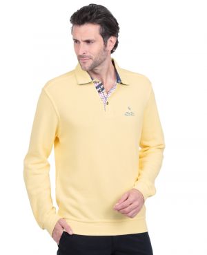 Long sleeve polo-shirt, soft touch YELLOW denim elbows