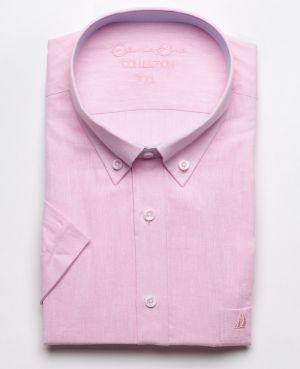 Pink short-sleeved shirt in Linen and Cotton Blend - Breathability and Easy Care