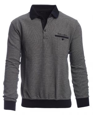 Long sleeve polo-shirt, NAVY knit