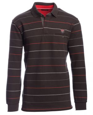 Long sleeve polo-shirt, BROWN / CORAL stripes
