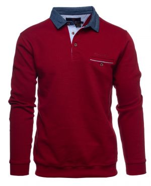 Polo manches longues ROUGE col DENIM