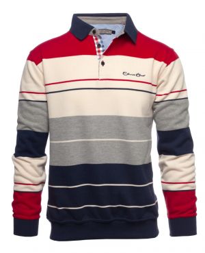 Long sleeve polo-shirt NAVY / WHITE / RED stripes : Chic and Elegant