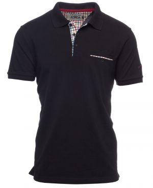 Short sleeve polo-shirt, BLACK piqu with pocket