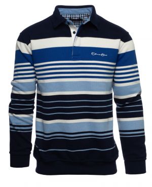 Long sleeve polo-shirt,/ NAVY / WHITE /SKY/ BLUE stripes