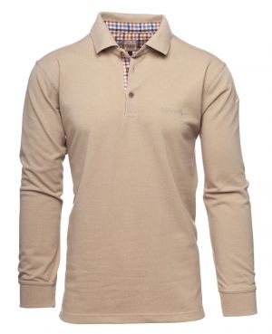 Long Sleeve Beige Pique Knit Polo - Breathable and Durable