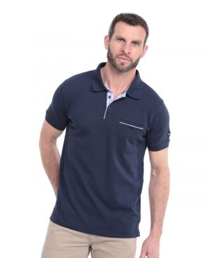Short sleeve polo-shirt, NAVY piqu with pocket