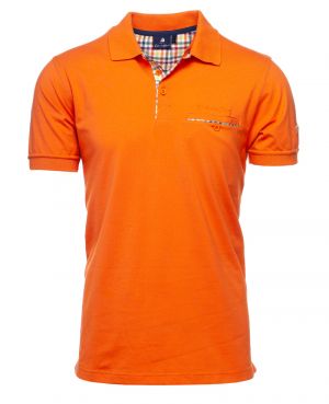 Orange Jersey Polo with Checkered Detail - Comfort and Superior Quality